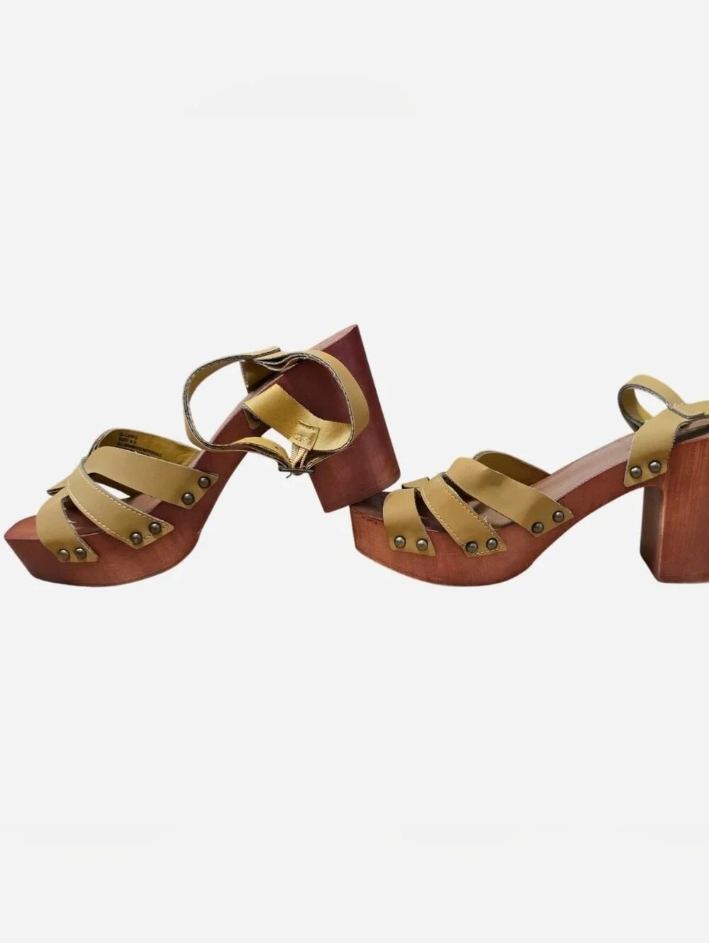 Madden Girl Mustard Yellow Strappy Wood-Platform Sandals